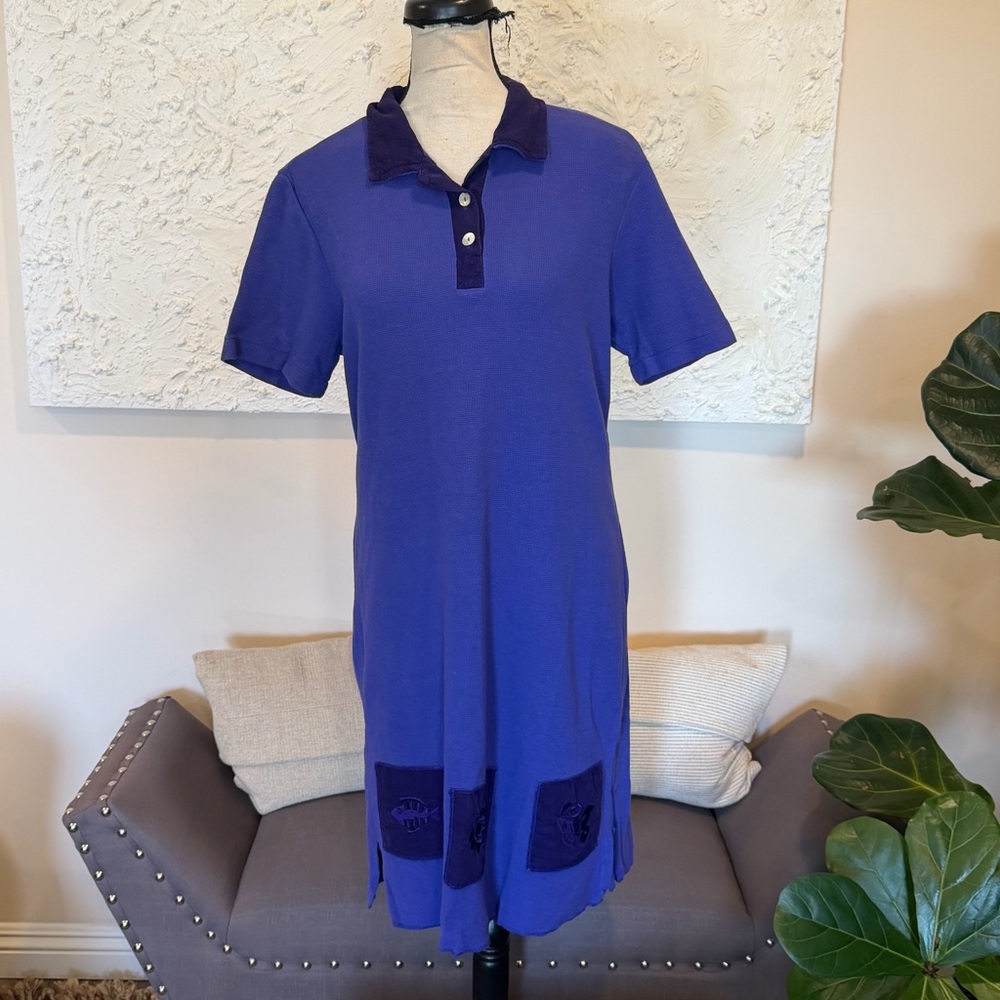 Johnny Was T-Shirt Polo Collar Short Sleeve Dress Purple Cotton Vintage Sz M